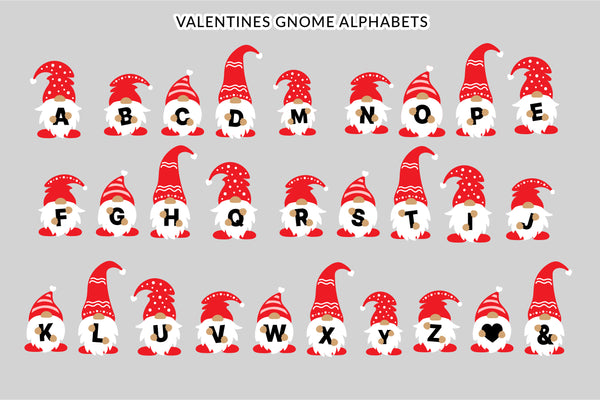 Gnome Love Valentines Alphabets SVG